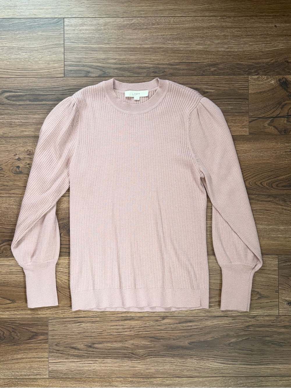 LOFT Pink Ribbed Crewneck Sweater